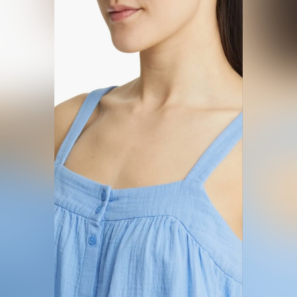Caslon Cotton Gauze Button-Up Tank Sunflower Blue Size L NWT - Picture 6 of 9
